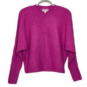 Pink Rose Fuchsia Ribbed Crew Neck Dolman Sleeve Cropped  Sweater Size S